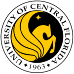 A black and white circle with the university of central florida logo.