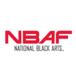 A red and white logo of the national black arts.