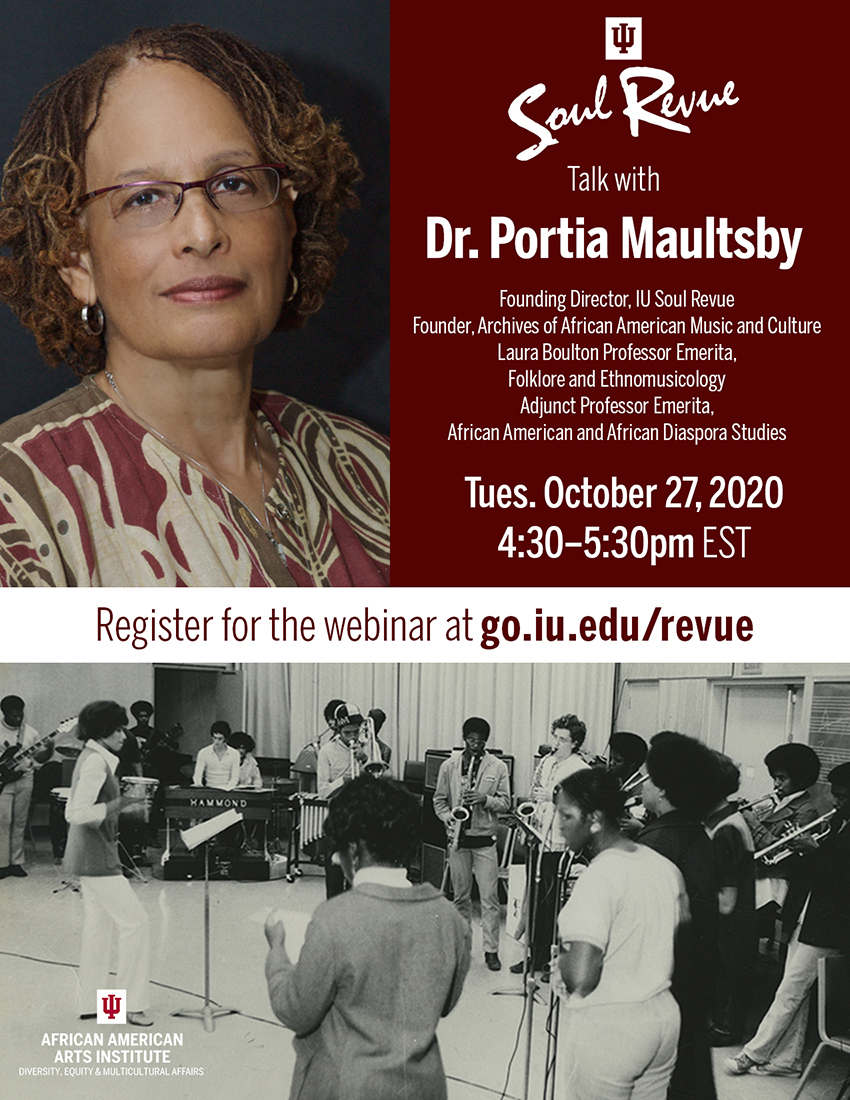 A poster with an image of dr. Portia maultsby