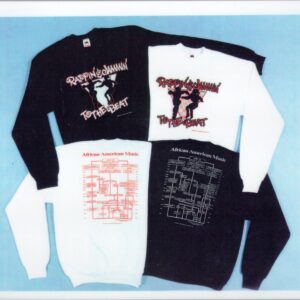 A group of four different colored shirts with the words " rock n roll " on them.